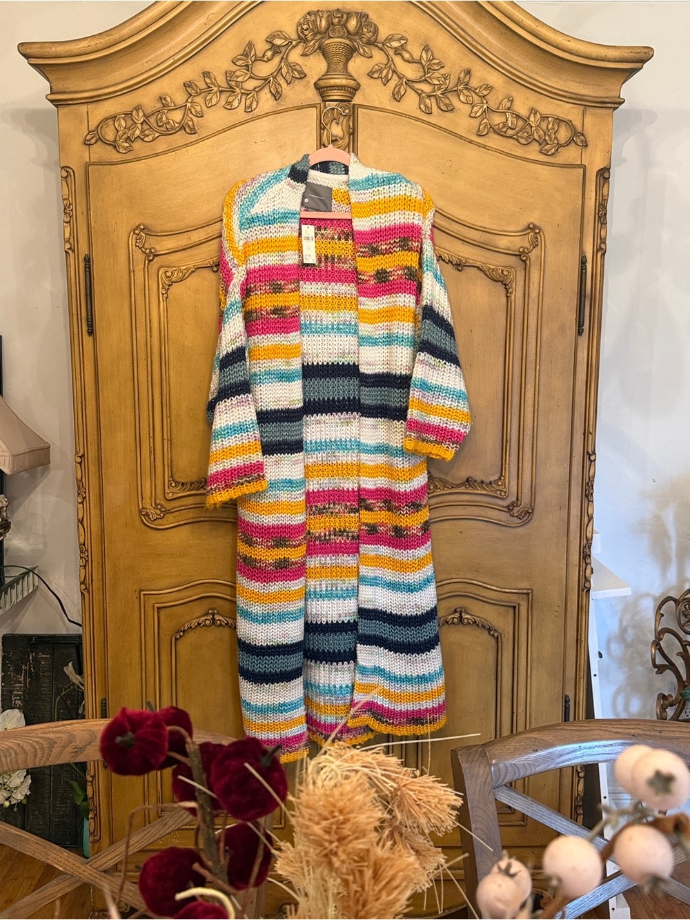 Anthropologie Long Multicolor Striped Knit Cardigan Sweater - Women